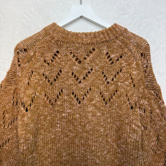 MADEWELL Pointelle Bubble Sleeve Wool Blend Oversized Sweater Acorn Brown Sz S - Picture 8 of 10
